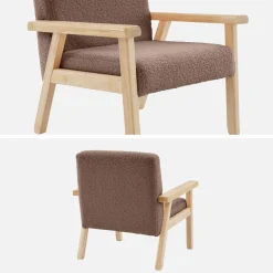 Poltrona scandinava per bambini in tessuto bouclé e legno di hevea