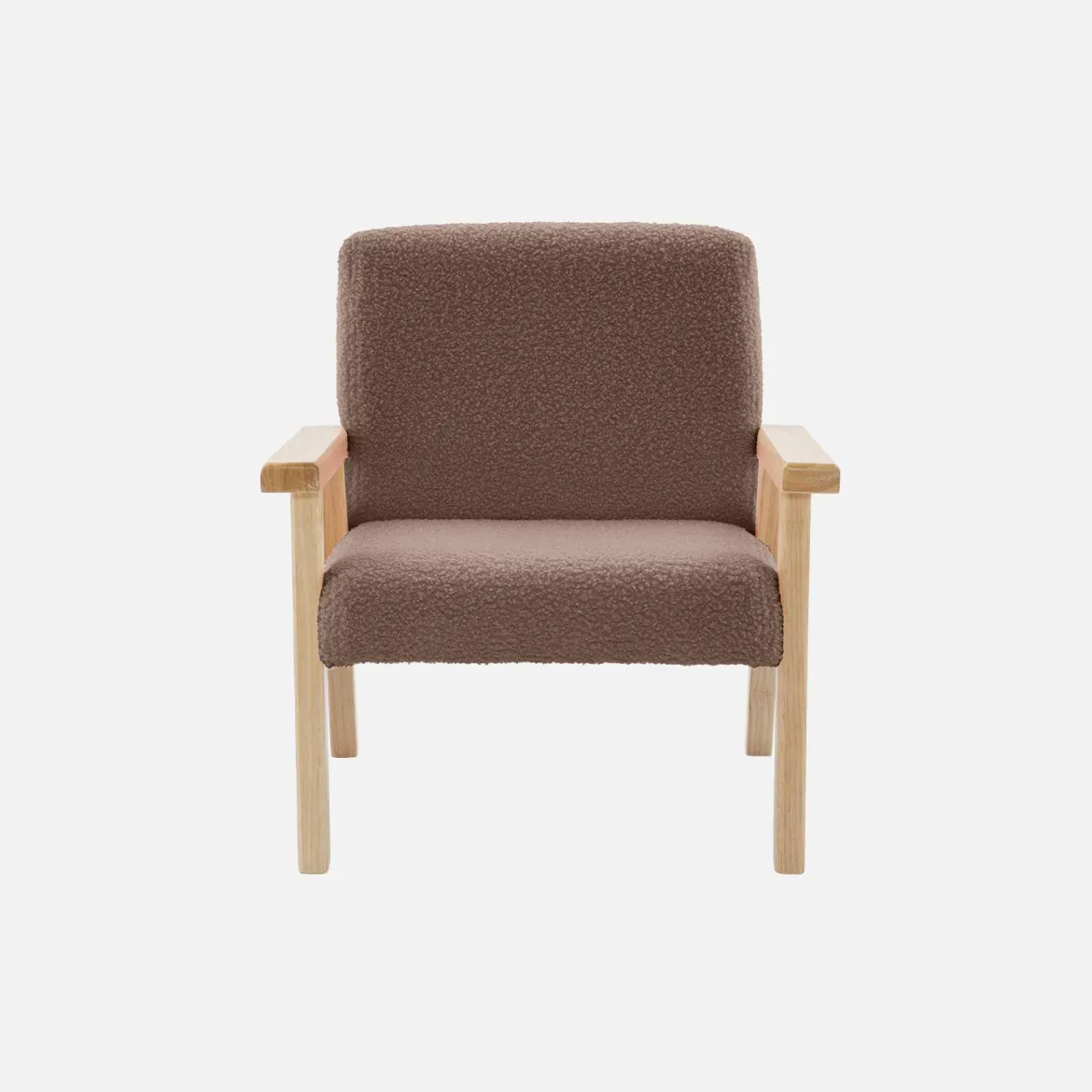 Poltrona scandinava per bambini in tessuto bouclé e legno di hevea