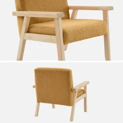 Poltrona scandinava per bambini in tessuto bouclé e legno di hevea