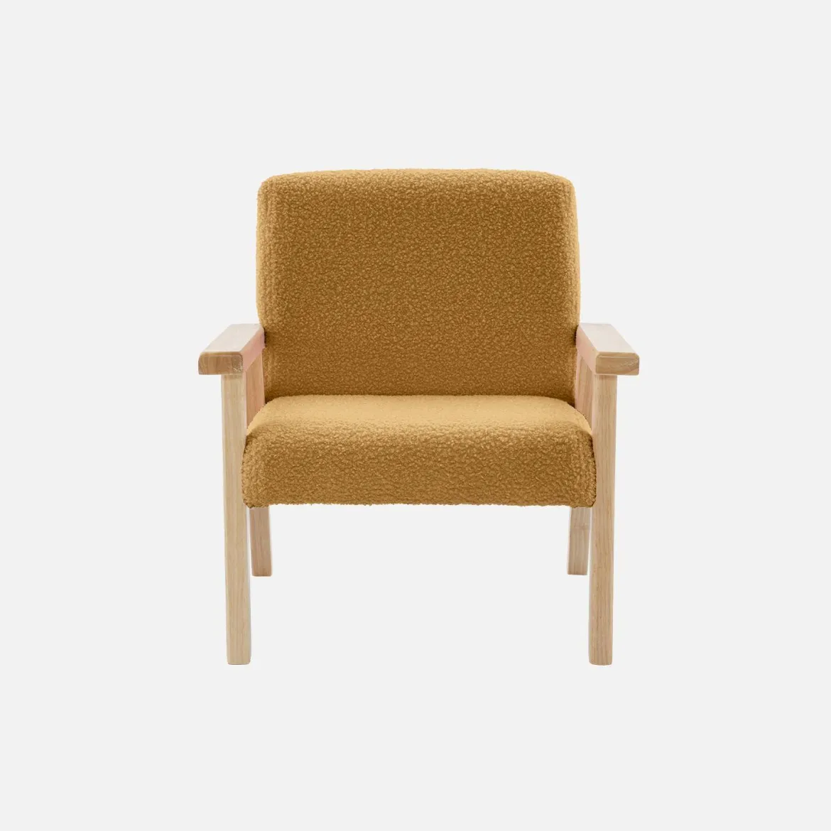 Poltrona scandinava per bambini in tessuto bouclé e legno di hevea