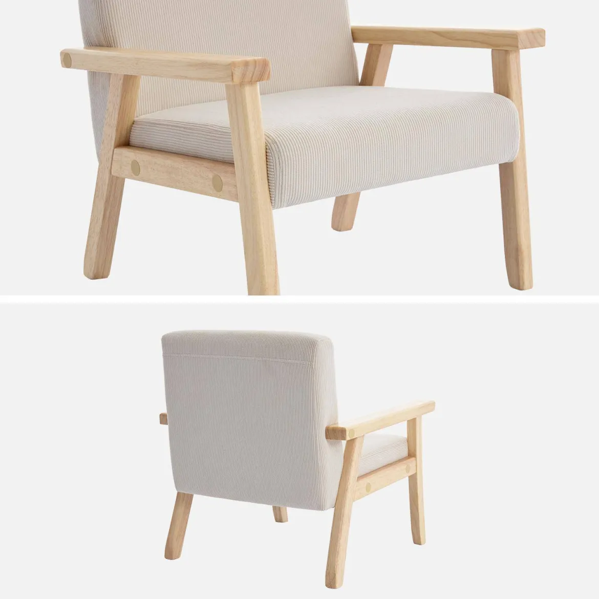 Poltrona scandinava per bambini in velluto a coste e legno di hevea