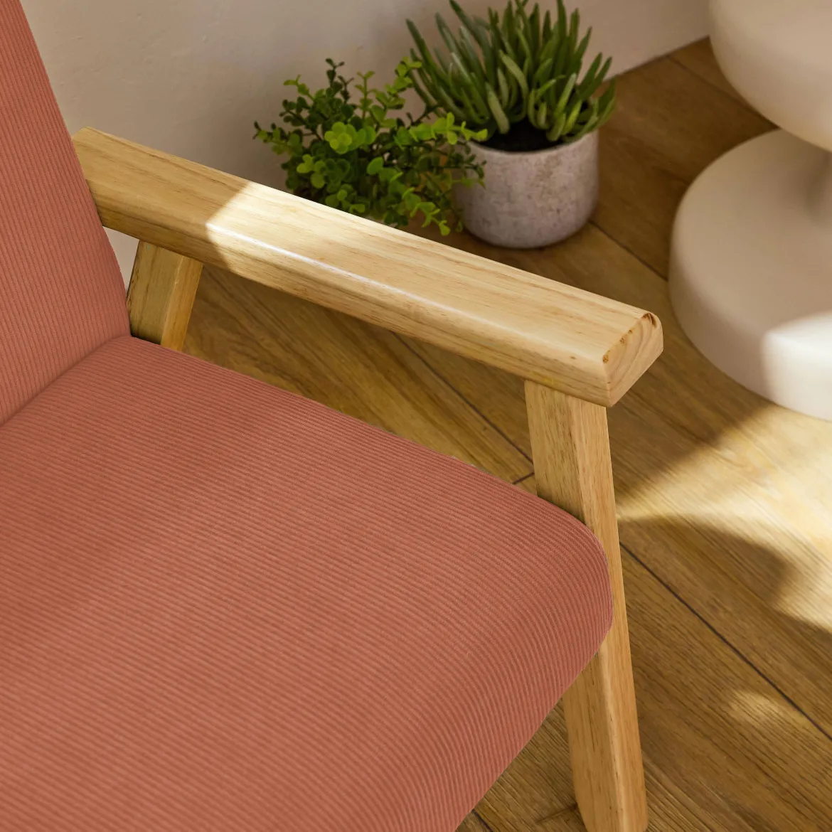 Poltrona scandinava per bambini in velluto a coste e legno di hevea