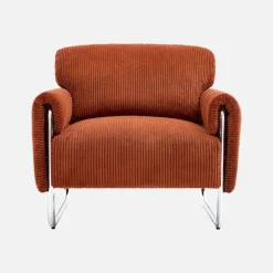 Poltrona vintage in velluto a coste con struttura cromata