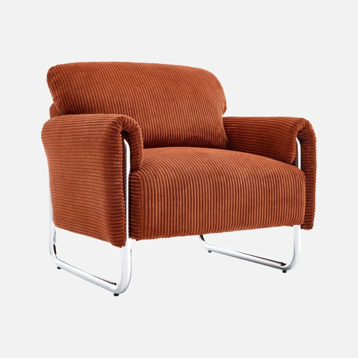 Poltrona vintage in velluto a coste con struttura cromata