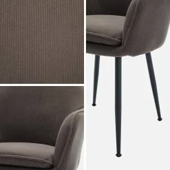 Poltrone in velluto a coste con gambe in metallo nero opaco, set di 4