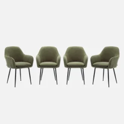Poltrone in velluto a coste con gambe in metallo nero opaco, set di 4