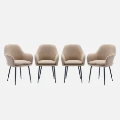 Poltrone in velluto a coste con gambe in metallo nero opaco, set di 4