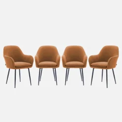 Poltrone in velluto a coste con gambe in metallo nero opaco, set di 4
