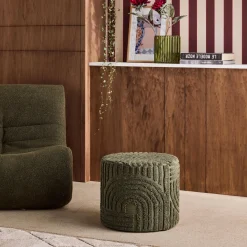 Pouf rotondo in bouclé testurizzato