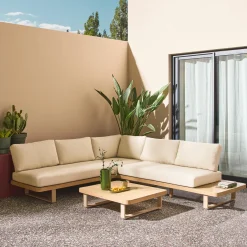 Salotto da giardino angolare in legno di acacia e alluminio, 5 posti