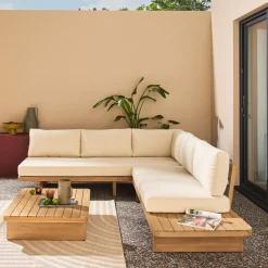 Salotto da giardino angolare in legno di acacia, 5 posti