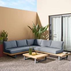 Salotto da giardino angolare in legno di acacia e alluminio, 5 posti