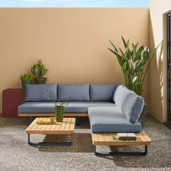 Salotto da giardino angolare in legno di acacia e alluminio, 5 posti