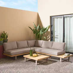 Salotto da giardino angolare in legno di acacia e alluminio, 5 posti