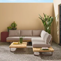Salotto da giardino angolare in legno di acacia e alluminio, 5 posti