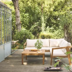 Salotto da giardino angolare in acacia, 5 posti