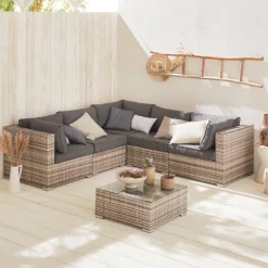 Salotto da giardino angolare in resina intrecciata, 5 posti