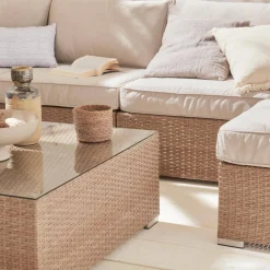 Salotto da giardino angolare in resina intrecciata, 8-10 posti