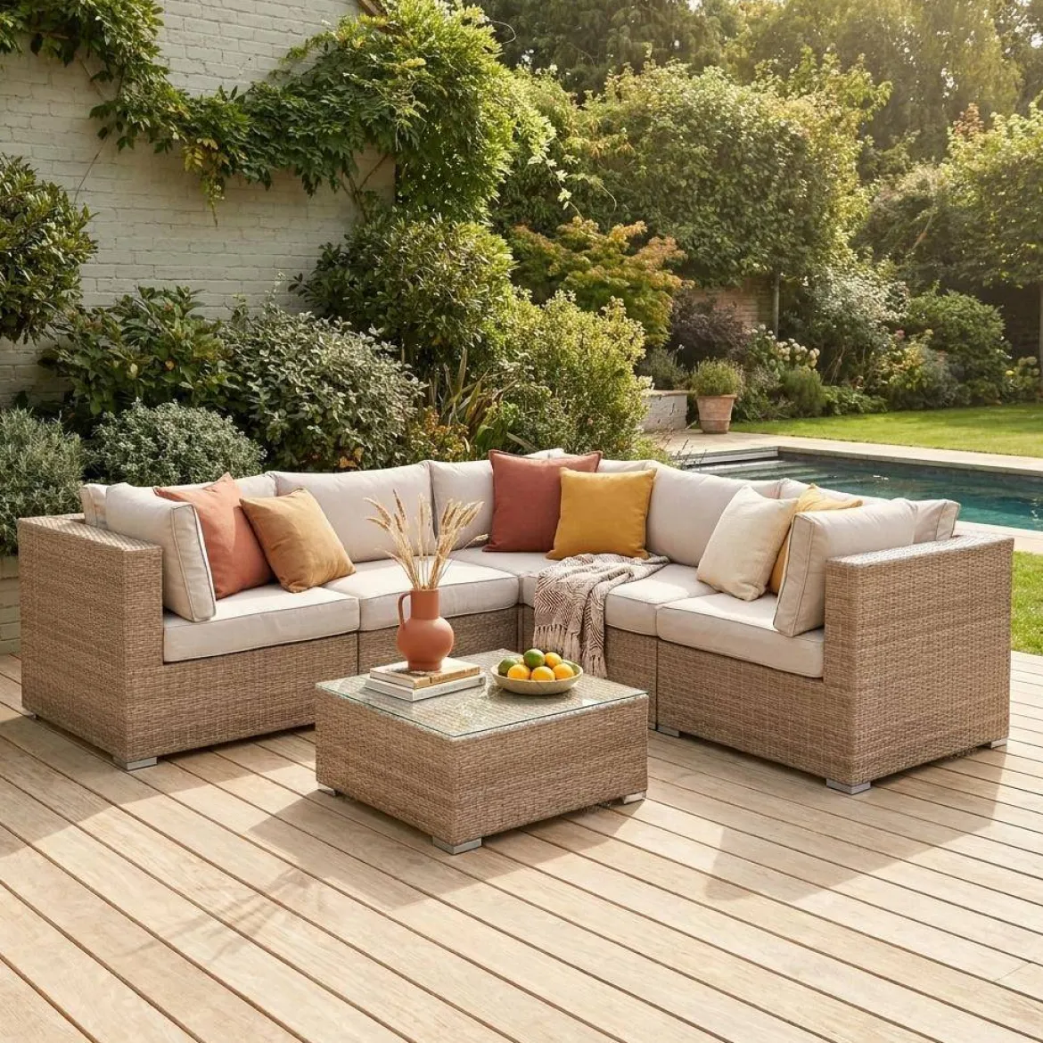 Salotto da giardino angolare in resina intrecciata, 5 posti
