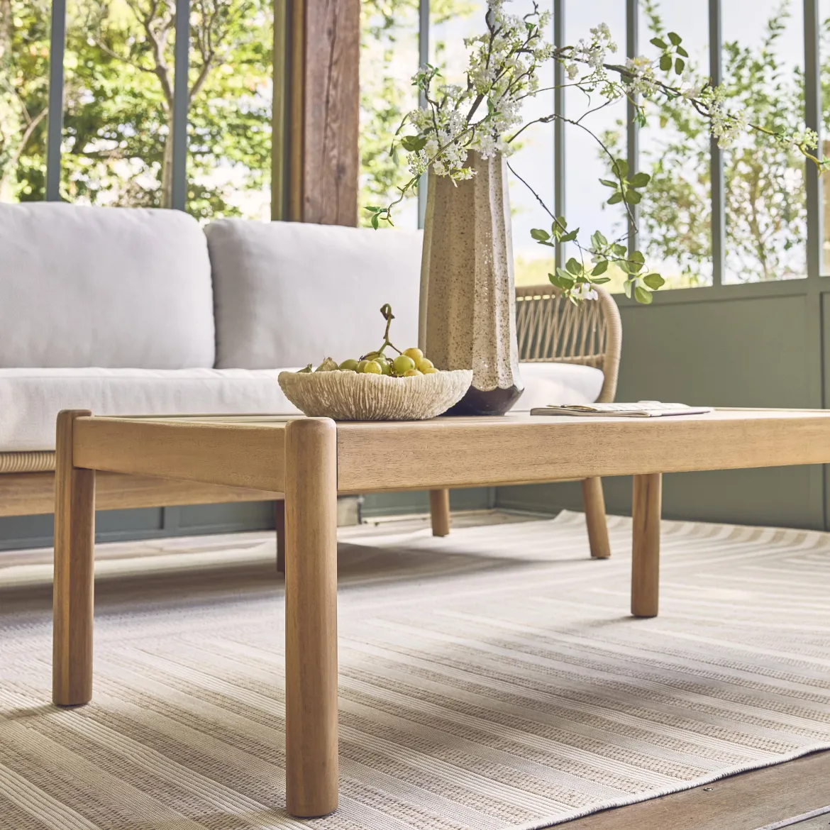 Salotto da giardino in acacia con corda, 5 posti