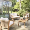 Salotto da giardino in acacia con corde, 4 posti