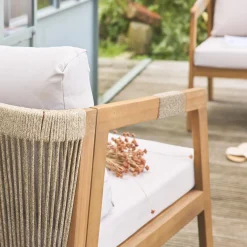 Salotto da giardino in acacia con corde, 4 posti