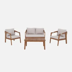 Salotto da giardino in acacia con corde, 4 posti