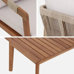 Salotto da giardino in acacia con corde, 4 posti