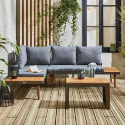Salotto da giardino in alluminio e acacia, 4 posti