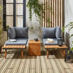 Salotto da giardino in alluminio e acacia, 4 posti