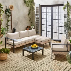 Salotto da giardino in alluminio e resina, 5 posti