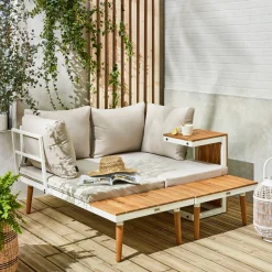 Salotto da giardino in alluminio e acacia, 4 posti