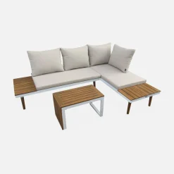 Salotto da giardino in alluminio e acacia, 4 posti