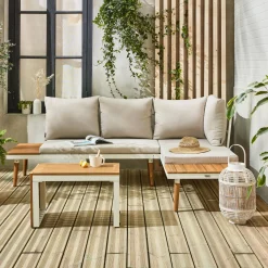Salotto da giardino in alluminio e acacia, 4 posti