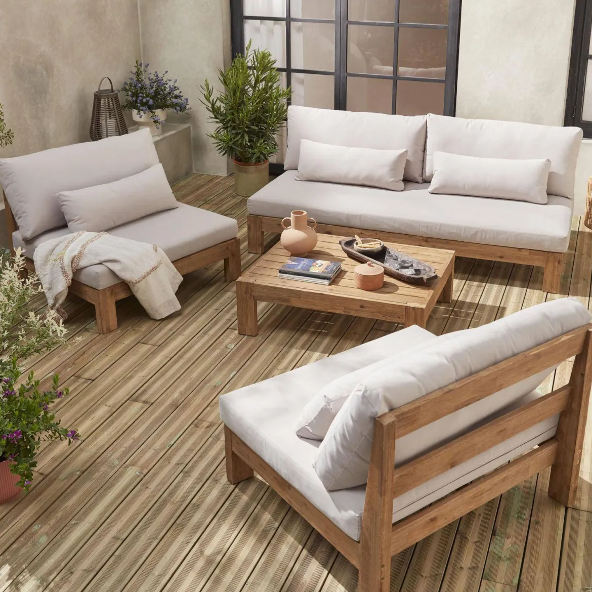 Salotto da giardino in legno, 5 posti