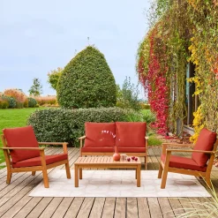 Salotto da giardino in legno di acacia, 4 posti