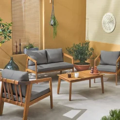 Salotto da giardino in legno di acacia, 4 posti