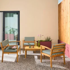 Salotto da giardino in legno di acacia, 4 posti