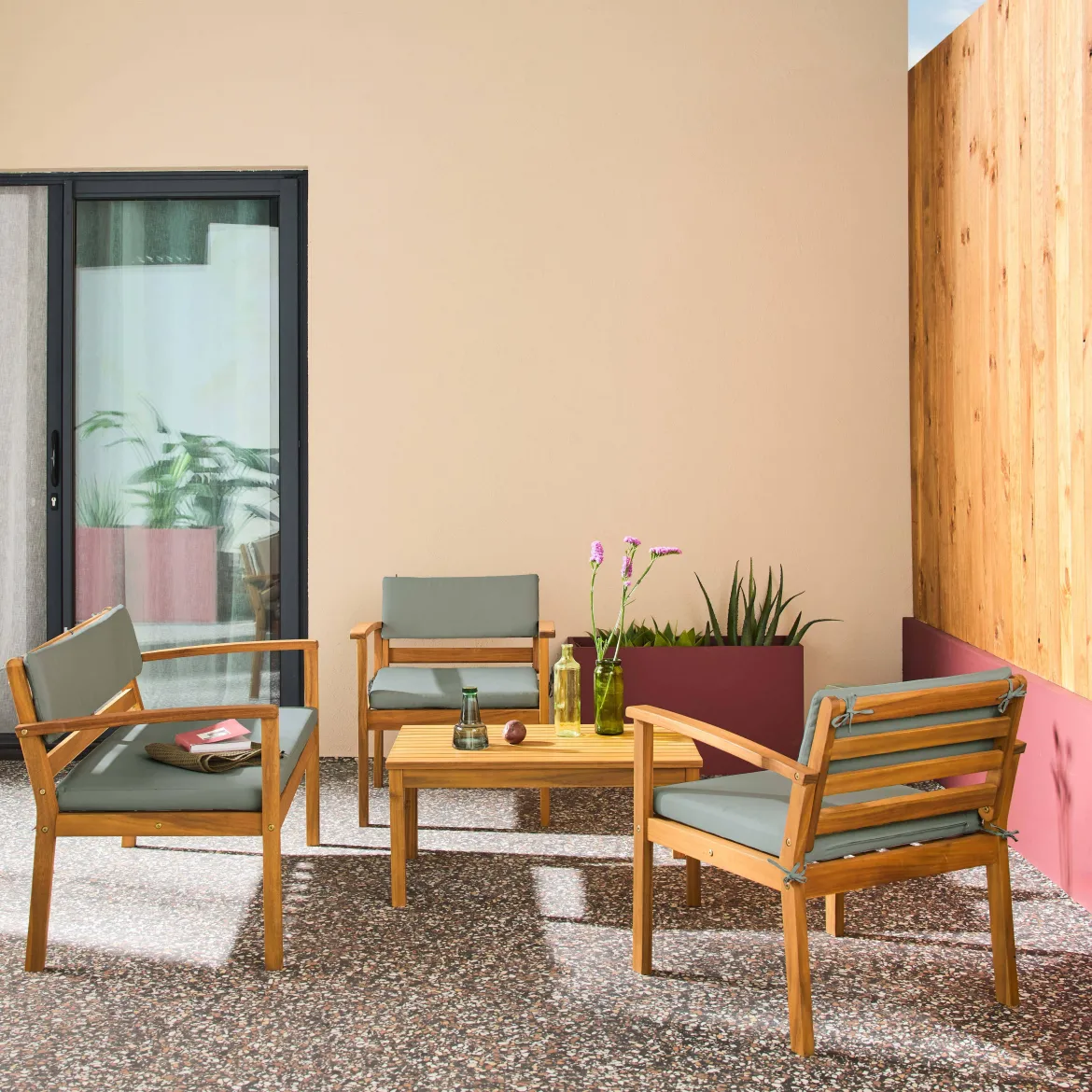 Salotto da giardino in legno di acacia, 4 posti