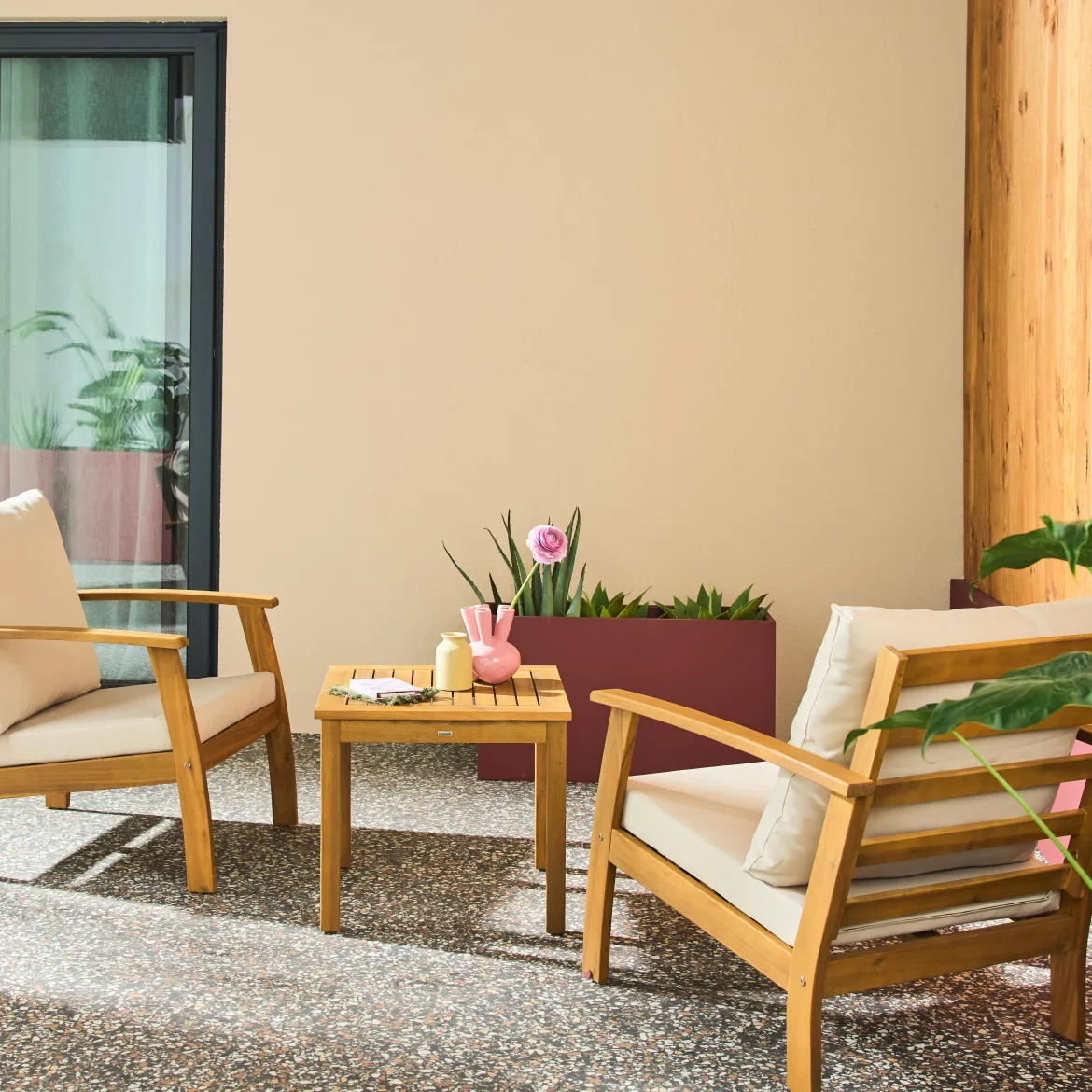 Salotto da giardino in legno di acacia, 2 posti
