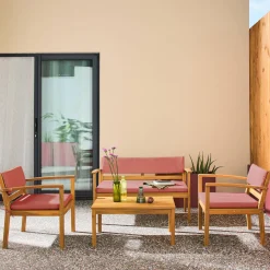 Salotto da giardino in legno di acacia, 4 posti