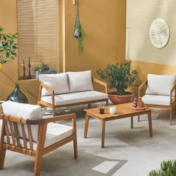 Salotto da giardino in legno di acacia, 4 posti