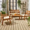 Salotto da giardino in legno e canna rotonda, 4 posti