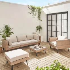 Salotto da giardino in resina intrecciata piatta, 5 posti