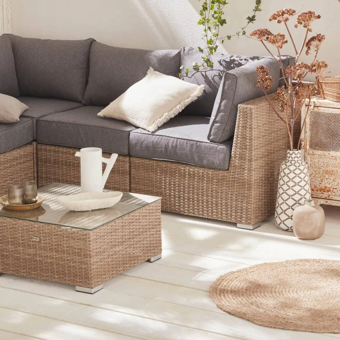 Salotto da giardino in resina intrecciata, 5 posti