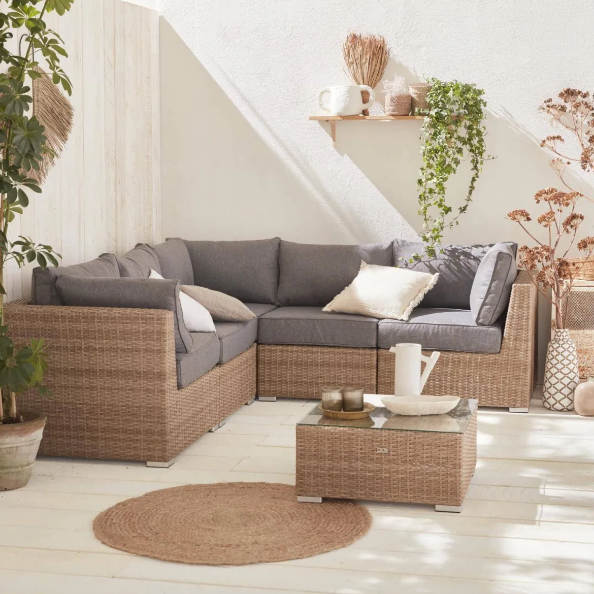 Salotto da giardino in resina intrecciata, 5 posti