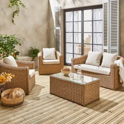 Salotto da giardino in resina intrecciata, 4 posti