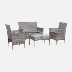 Salotto da giardino in resina intrecciata, 4 posti