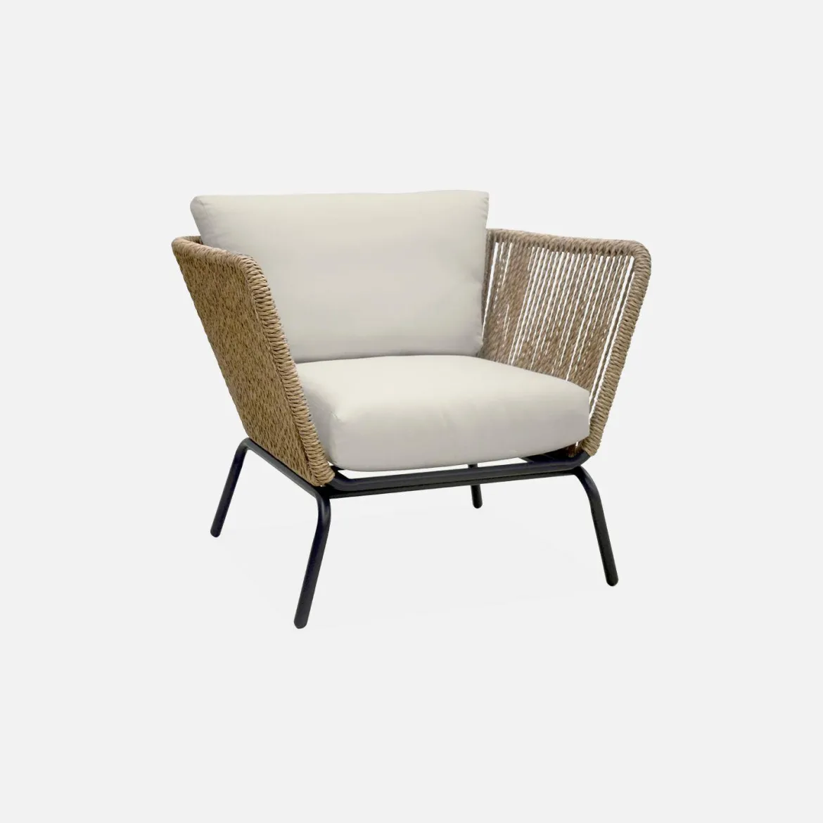 Salotto da giardino in resina intrecciata effetto rattan, 4 posti