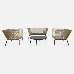 Salotto da giardino in resina intrecciata effetto rattan, 4 posti